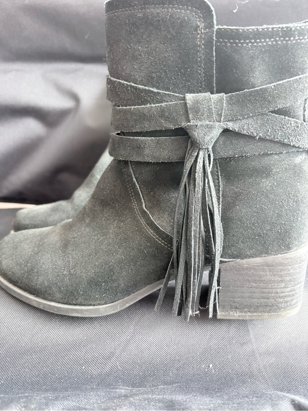 Koolaburra Black Suede Tassel Wrap Ankle Boots